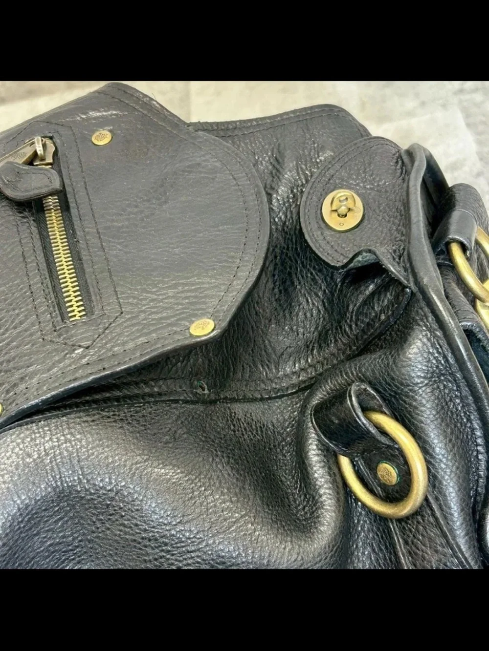 Mulberry Black Leather Shoulder Bag with Brass Hardware
